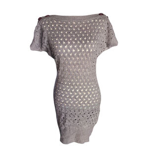 Vintage Y2K Pronto Moda Off-Shoulder Lacy Knit Mini Dress Acrylic Gray M